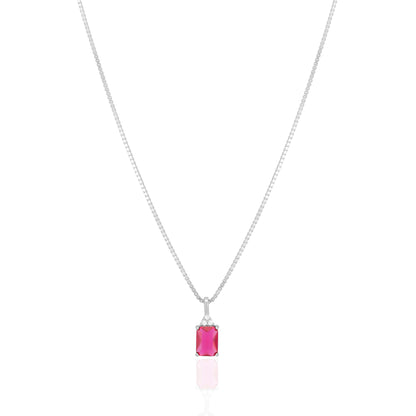 925 Sterling Silver July Month Square  Ruby Birthstone Chain Pendant For Women