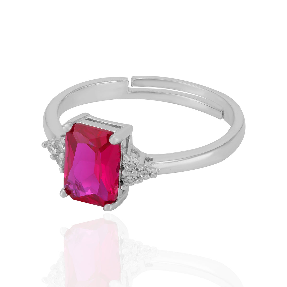 925 Sterling Silver July Month Square Ruby Birthstone Ring For Women