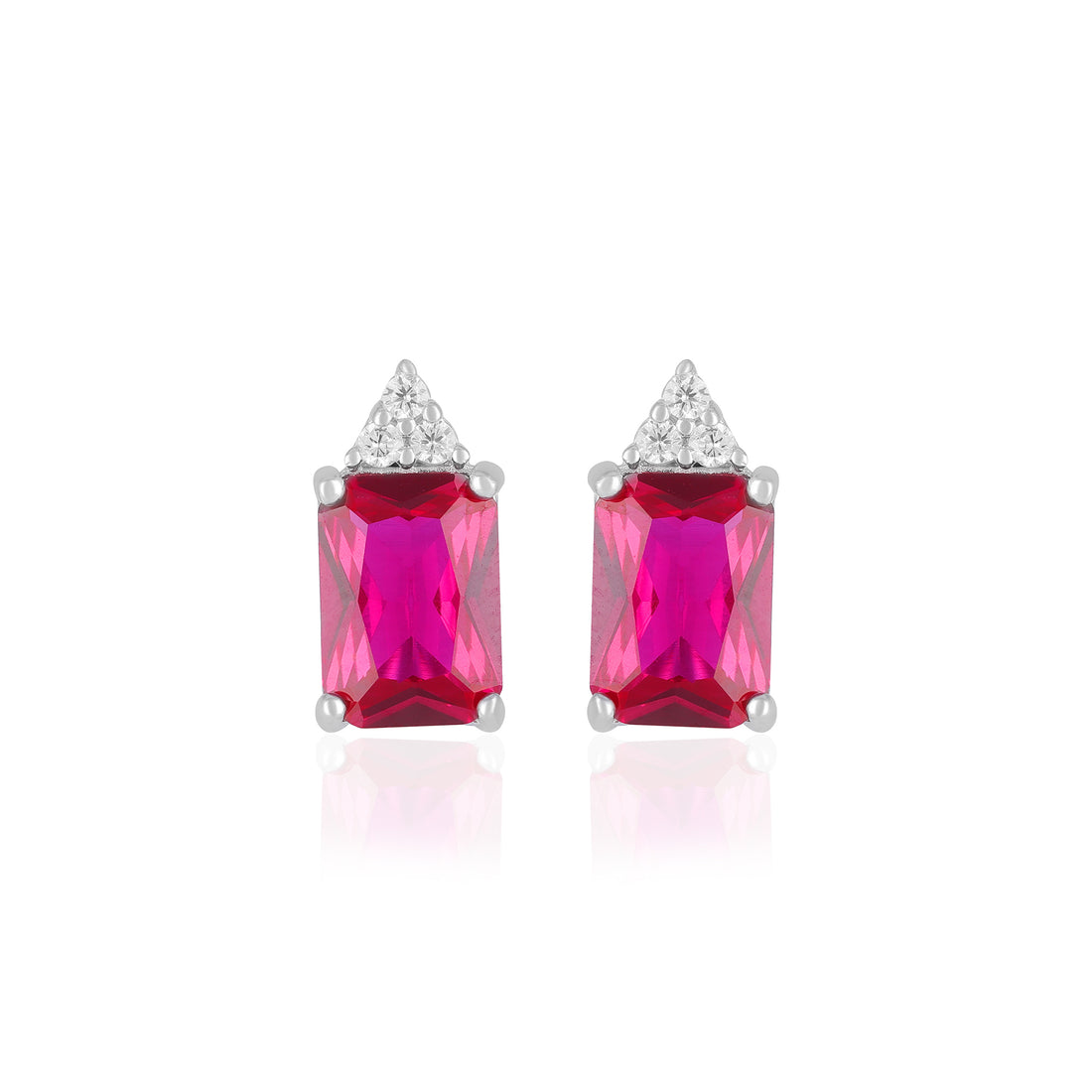925 Sterling Silver July Month Square Ruby Birthstone Stud For Women