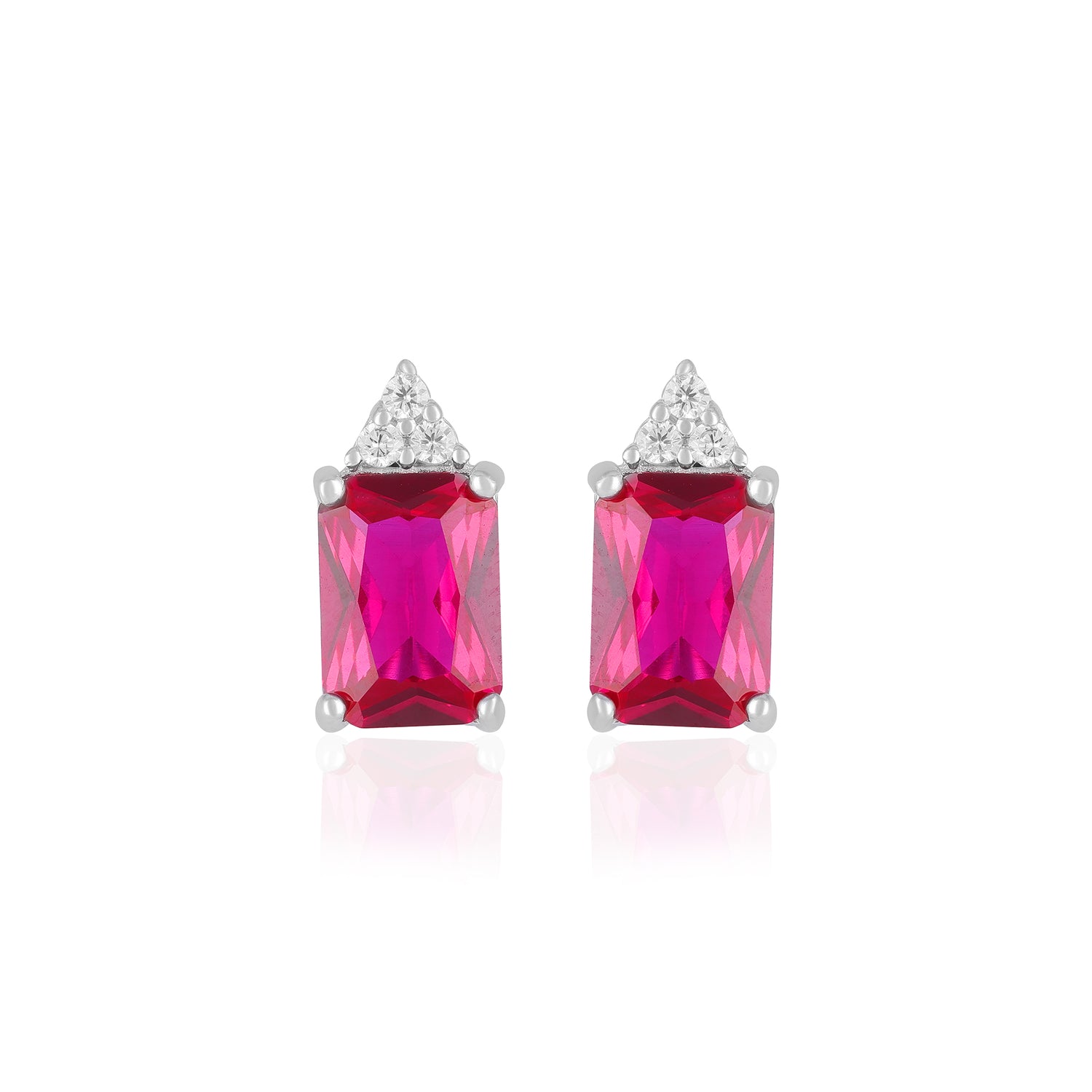 925 Sterling Silver July Month Square Ruby Birthstone Stud For Women