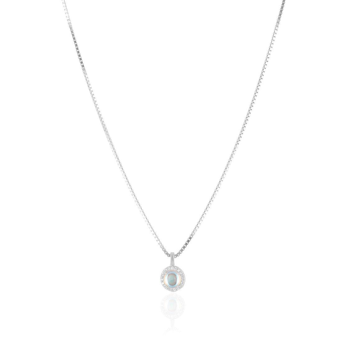 925 Sterling Silver June Month Circle Moonstone Birthstone Chain Pendant For Women
