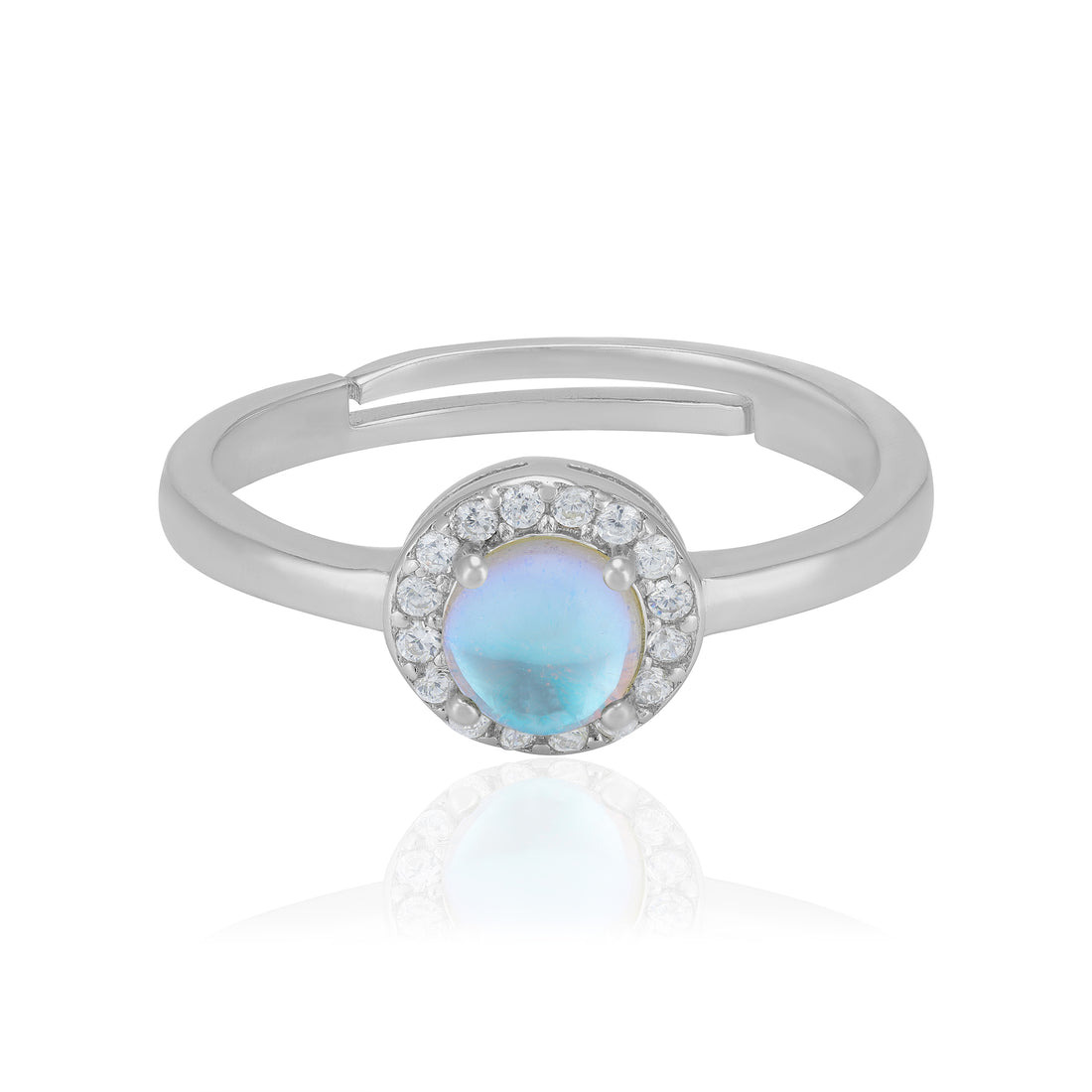 925 Sterling Silver June Month Circle Moonstone Birthstone Ring For Women