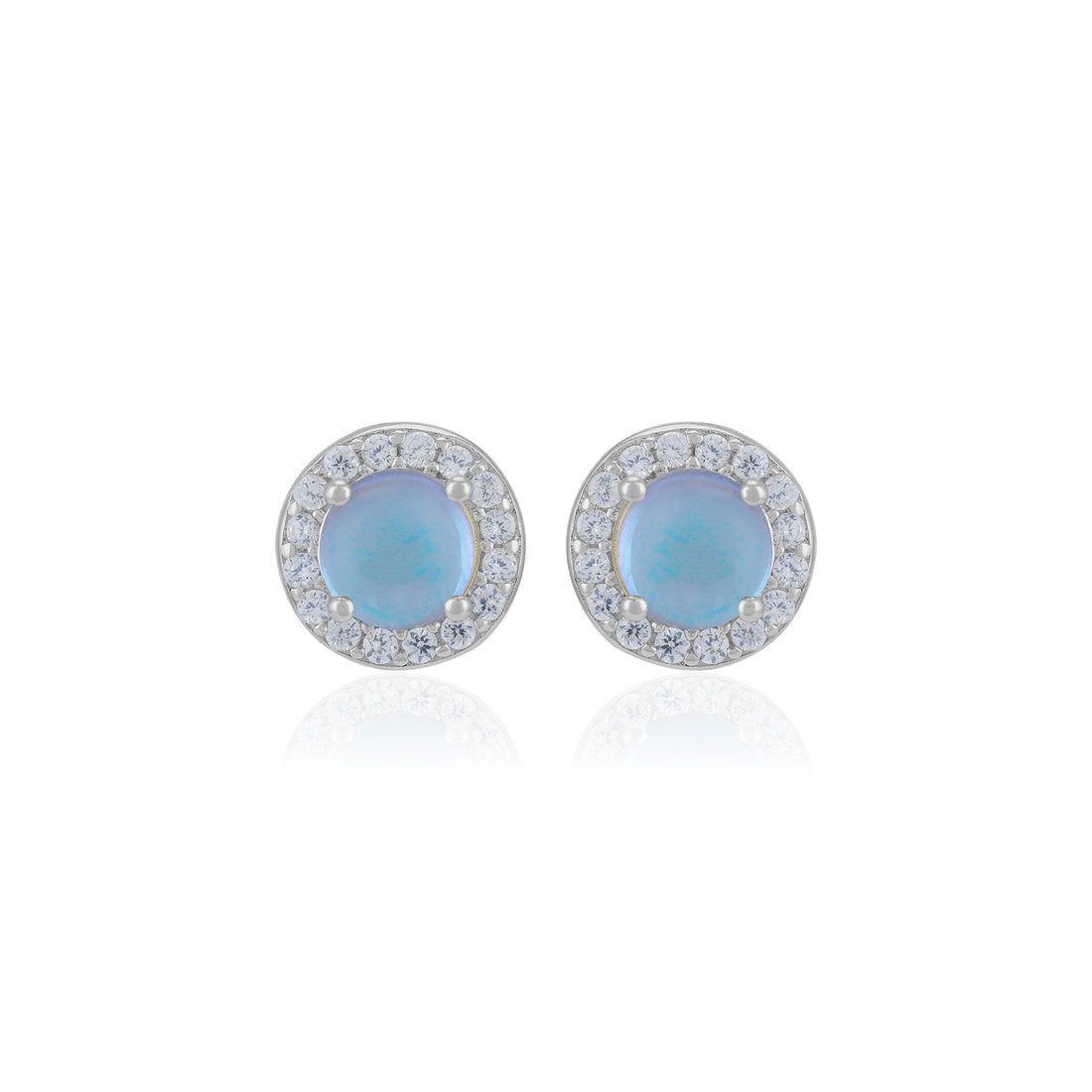 925 Sterling Silver June Month Circle Moonstone Birthstone Stud For Women