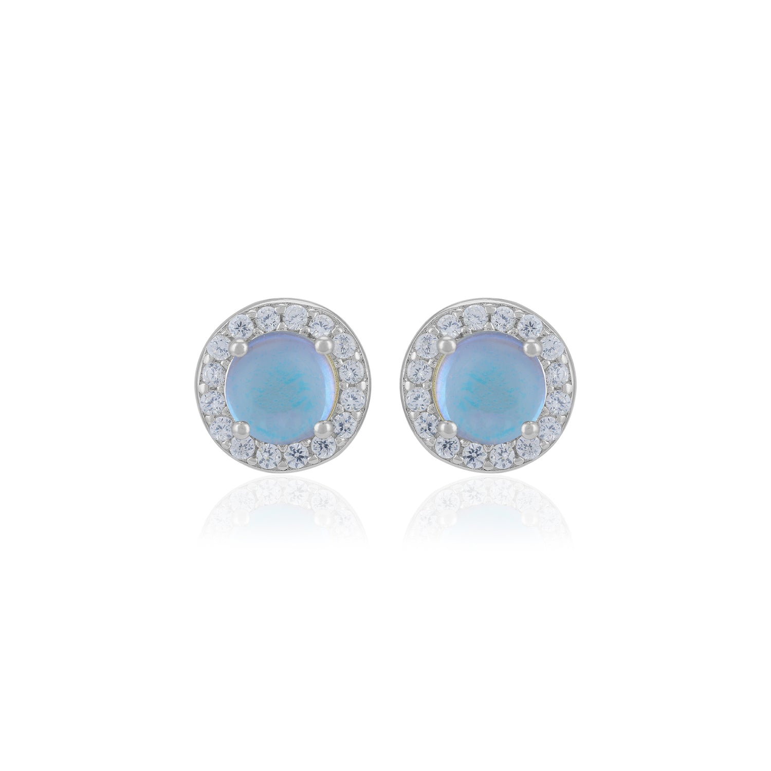 925 Sterling Silver June Month Circle Moonstone Birthstone Stud For Women