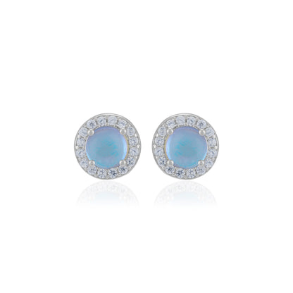 925 Sterling Silver June Month Circle Moonstone Birthstone Stud For Women