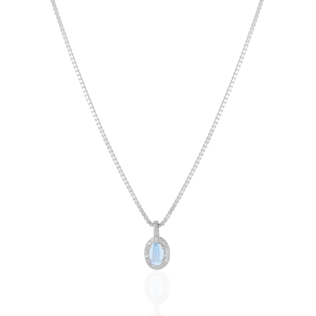 925 Sterling Silver June Month Oval Moonstone Birthstone Chain Pendant For Women