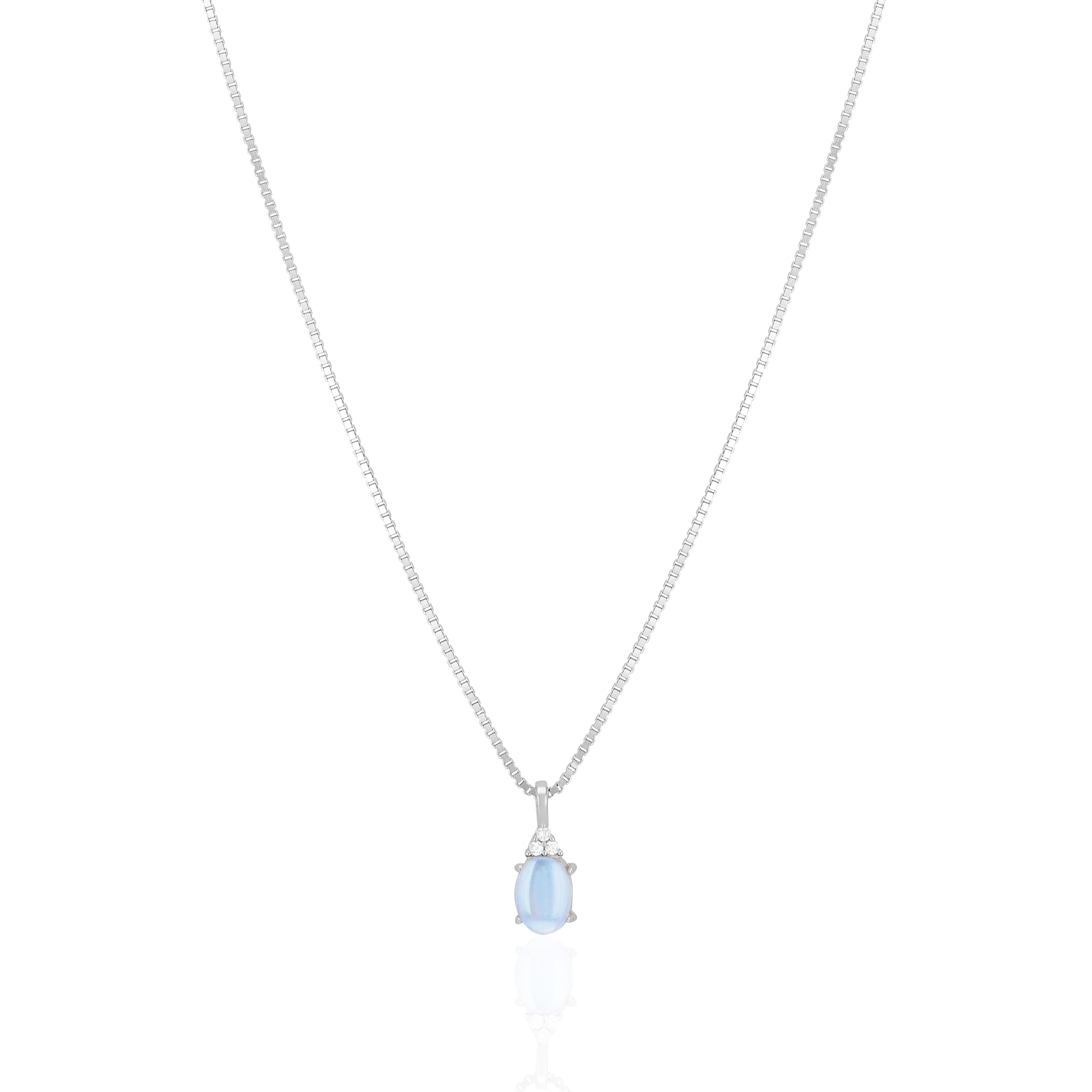925 Sterling Silver June Month Sqaure Moonstone Birthstone Chain Pendant For Women
