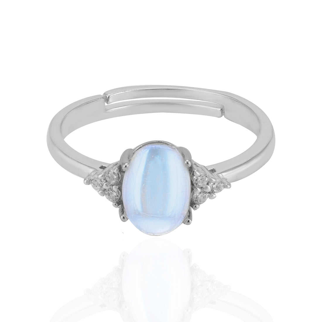 925 Sterling Silver June Month Sqaure Moonstone Birthstone Ring For Women