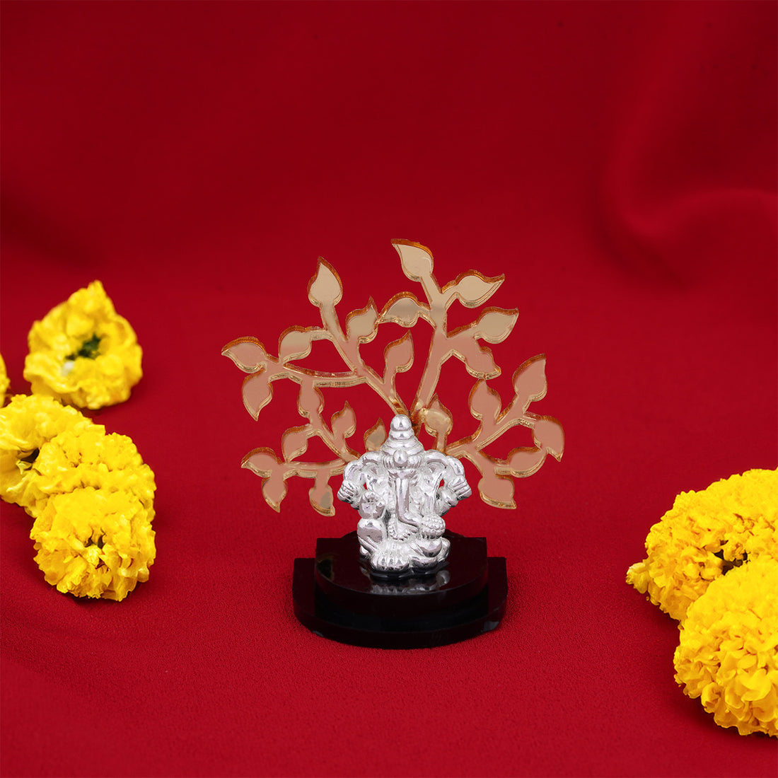 925 Sterling Silver Kalpaka Viruksha Ganesha Idol with Rosewood Base