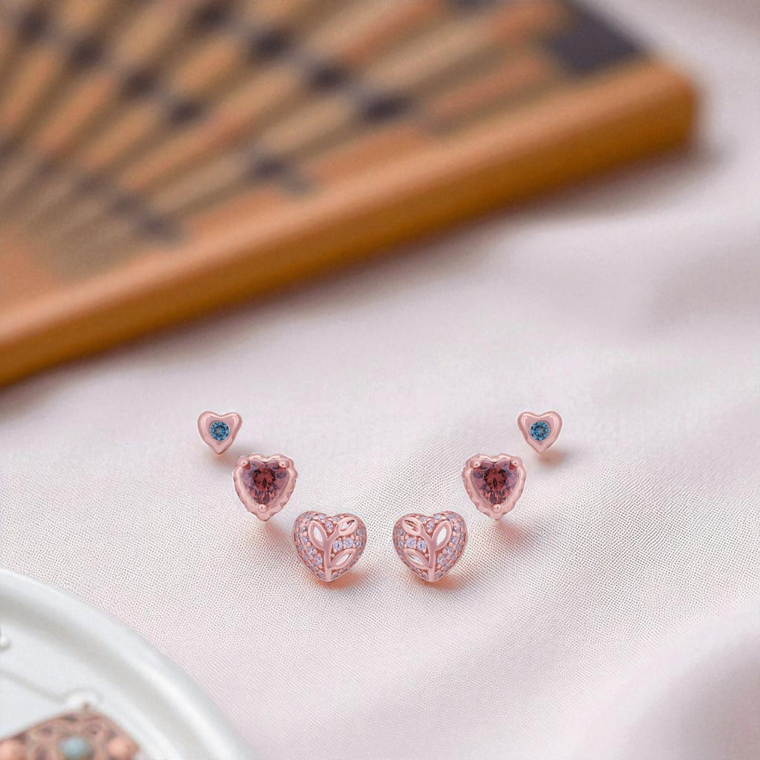 925 Sterling Silver Korean Blush Love Heart, Teardrop &amp; Aqua Trio Earrings for Women