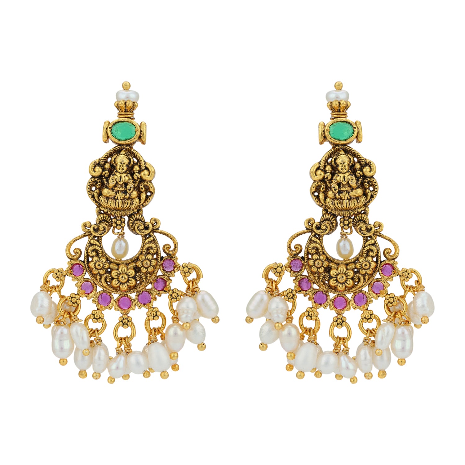 925 Sterling Silver Lakshmi Floral Crescent Pearl Dangler for Women