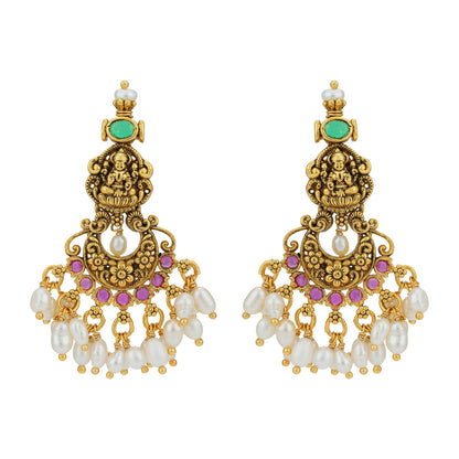 925 Sterling Silver Lakshmi Floral Crescent Pearl Dangler for Women