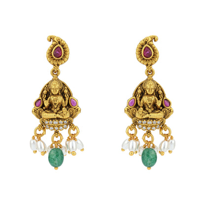 925 Sterling Silver Lakshmi Heritage Green Drop Earrings for women
