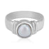 925 Sterling Silver Large White Pearl Classic Twin-Notch Band Design Ring for Men