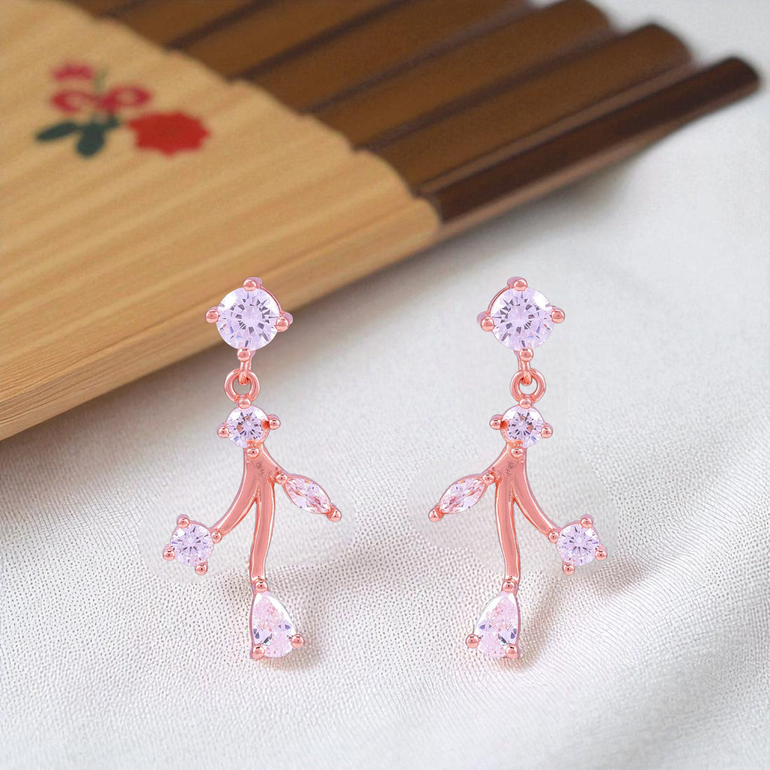 925 Sterling Silver Larimar Mist Leaf Drop Rose Gold Earrings for Women