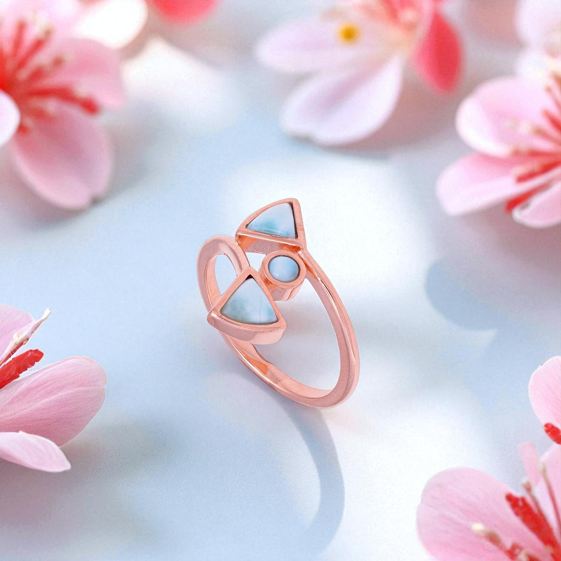 925 Sterling Silver Larimar Pulse Ring For Women
