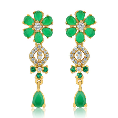 925 Sterling Silver Layered Green Flower Teardrop Gold Plated Earrings for Women
