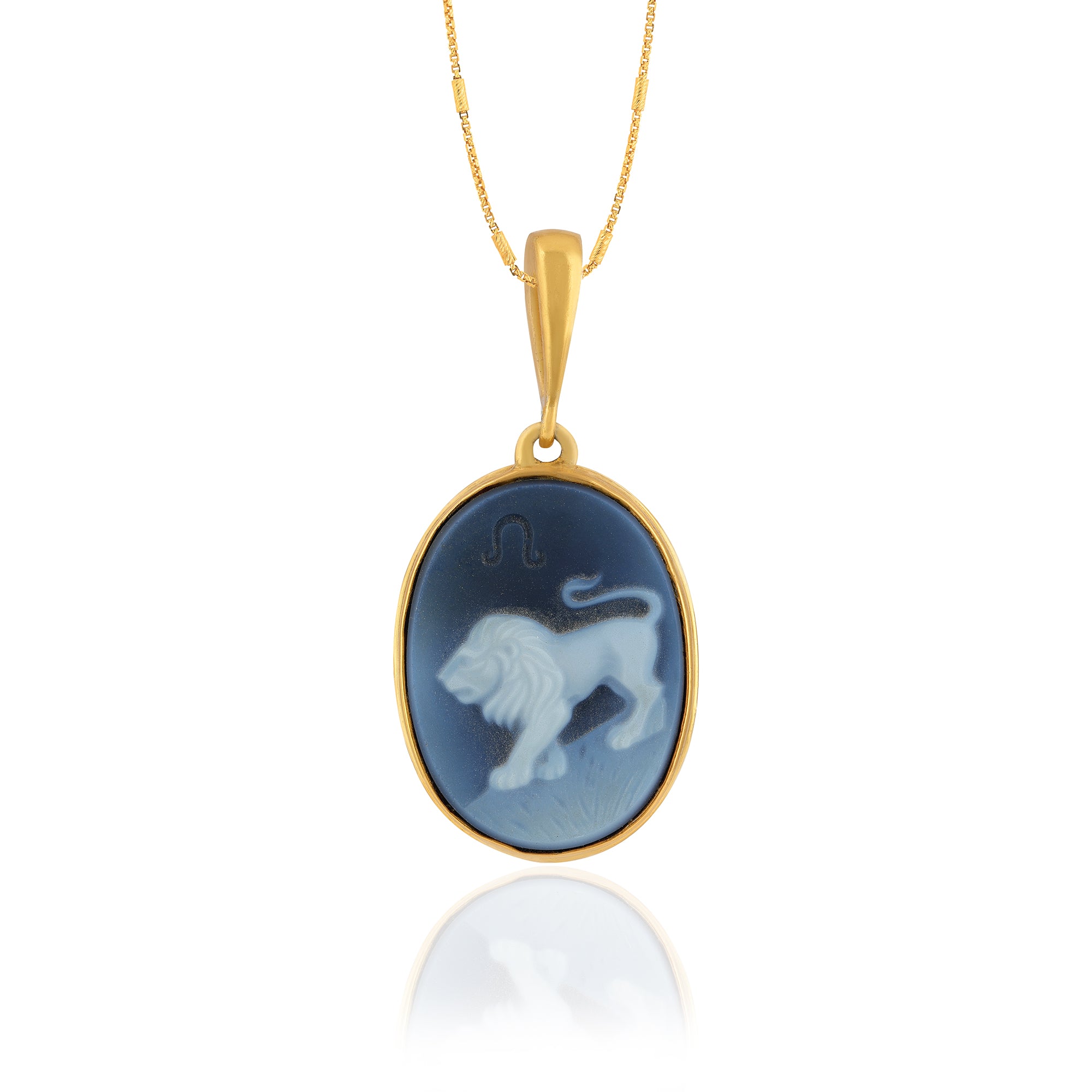 925 Sterling Silver Leo Zodiac Agate Gold Plated Pendant for Men and Women