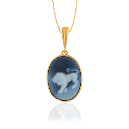 925 Sterling Silver Leo Zodiac Agate Gold Plated Pendant for Men and Women