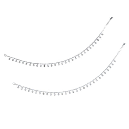 925 Sterling Silver Lightweight Charm Drop Anklet for Women