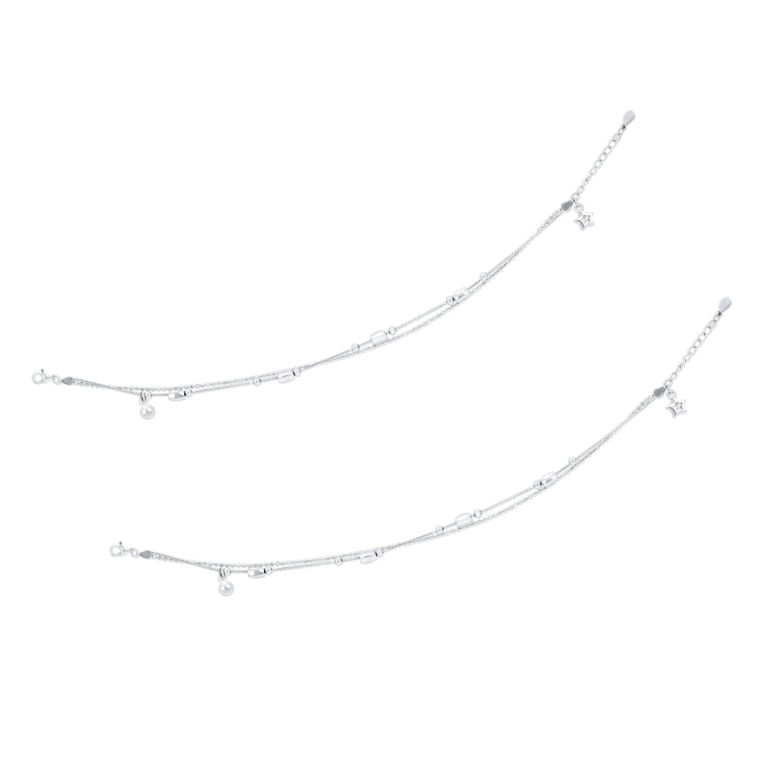 925 Sterling Silver Lightweight Double Strand with Dangling Accents Bracelet for Women