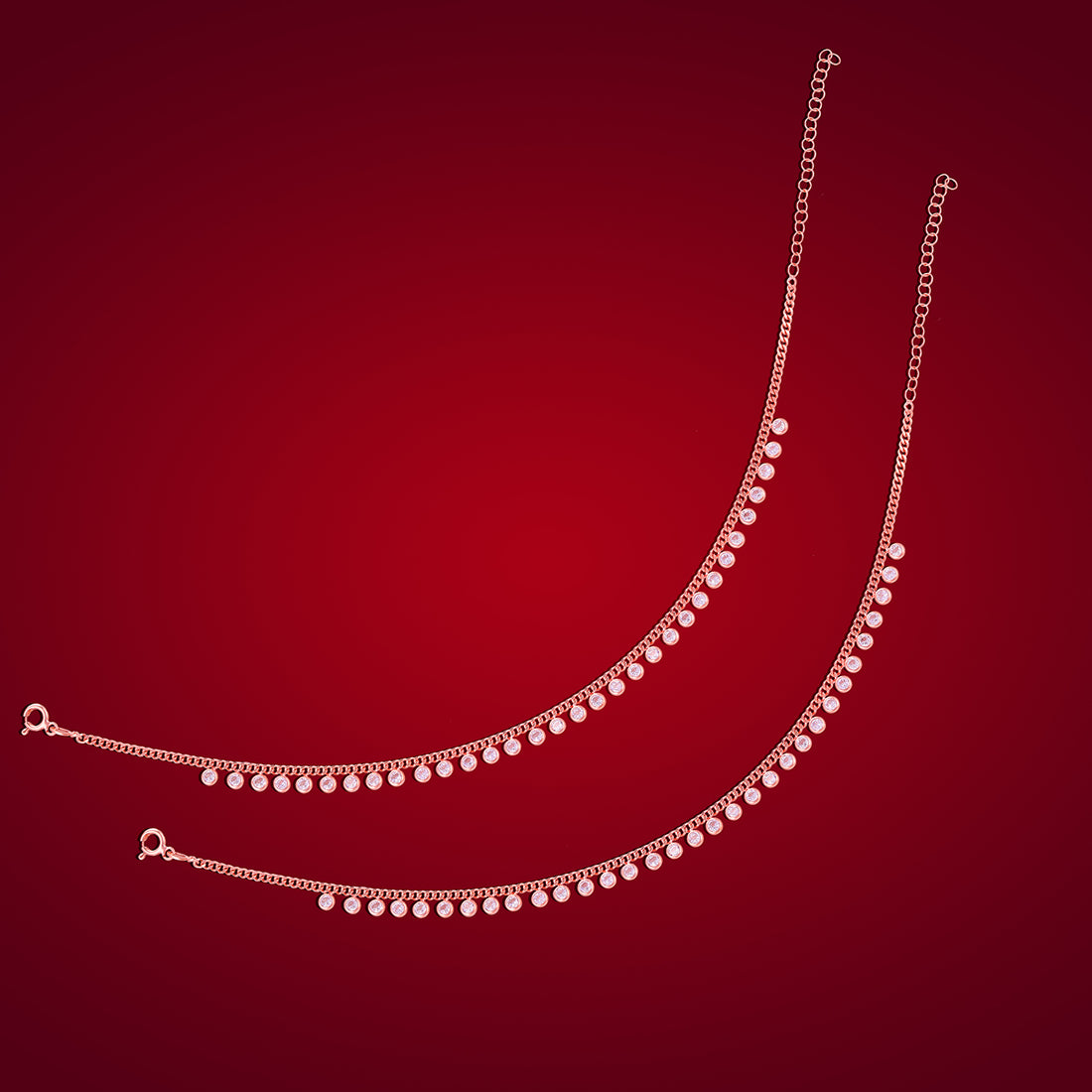 925 Sterling Silver Link Chain Stoned Circle Drops Anklets For Women