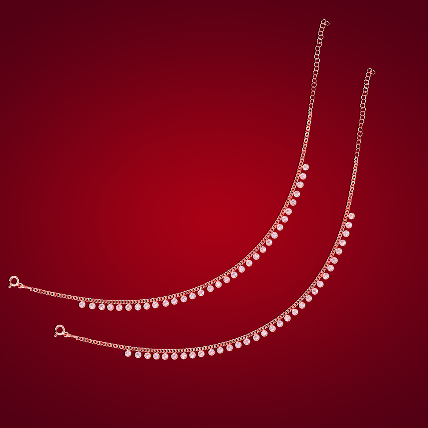 925 Sterling Silver Link Chain Stoned Circle Drops Anklets For Women