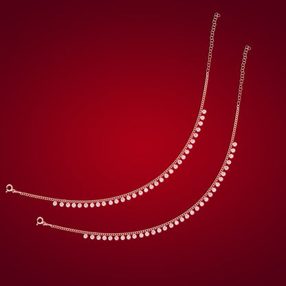 925 Sterling Silver Link Chain Stoned Circle Drops Anklets For Women