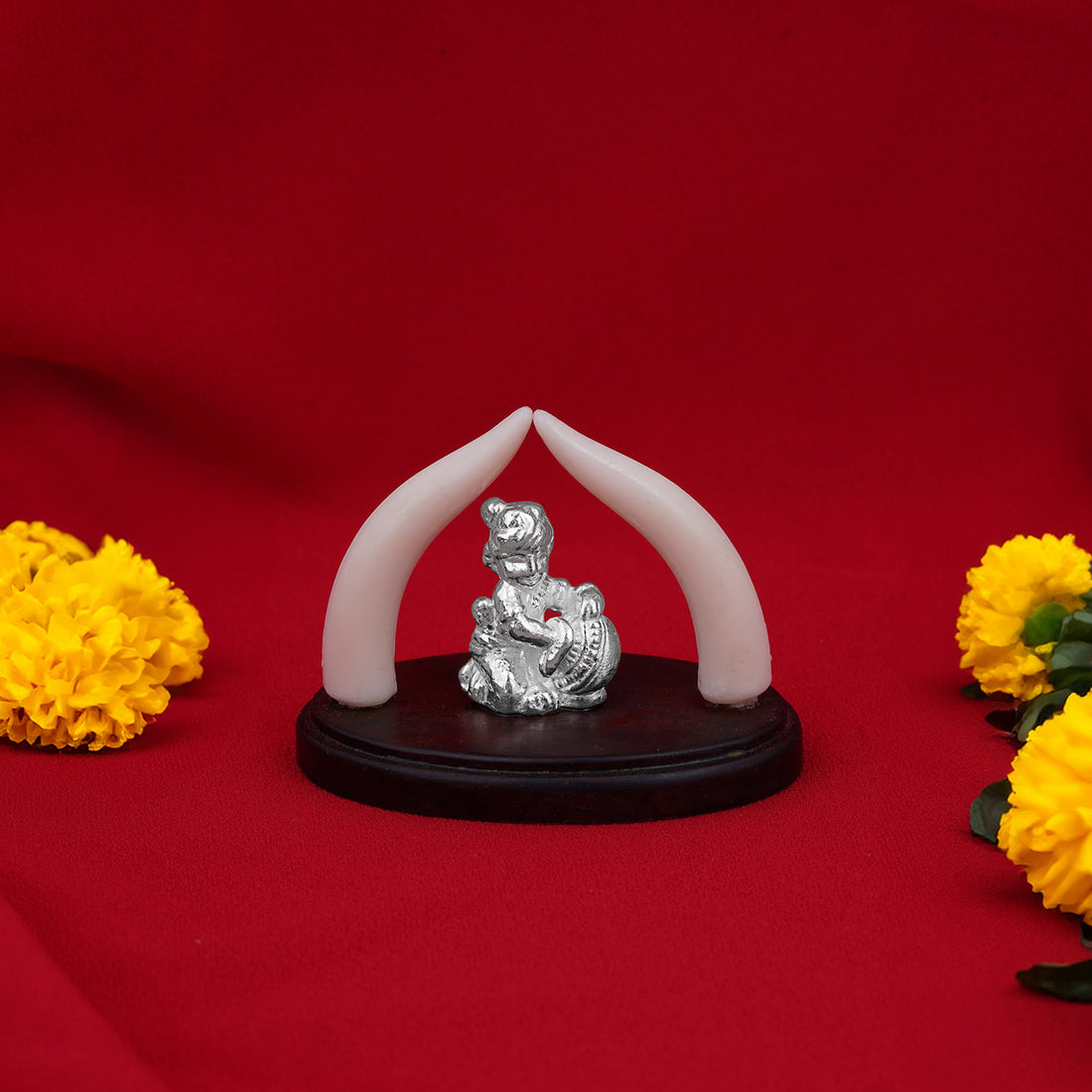925 Sterling Silver Little Krishna Idol with White Tusk Back Rosewood Base