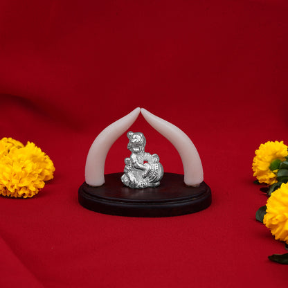 925 Sterling Silver Little Krishna Idol with White Tusk Back Rosewood Base