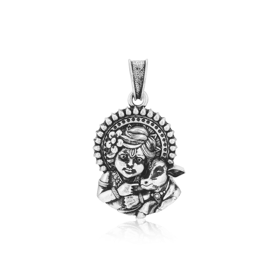 925 Sterling Silver Little Krishna with Cow Oxidised Pendants for Men & Women