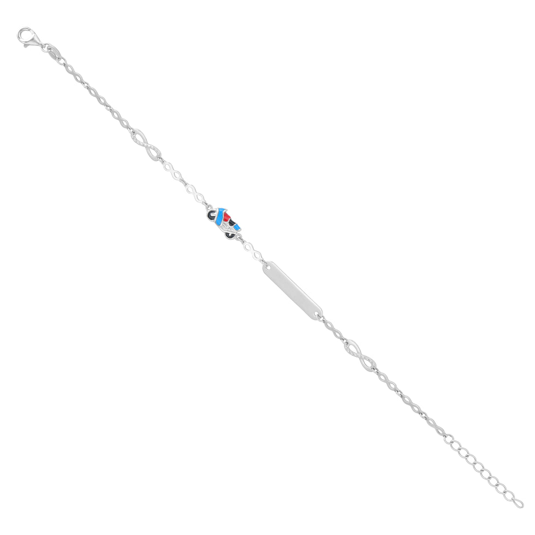 925 Sterling Silver Little Rider Charm Rhodium Plated Engravable Bracelet