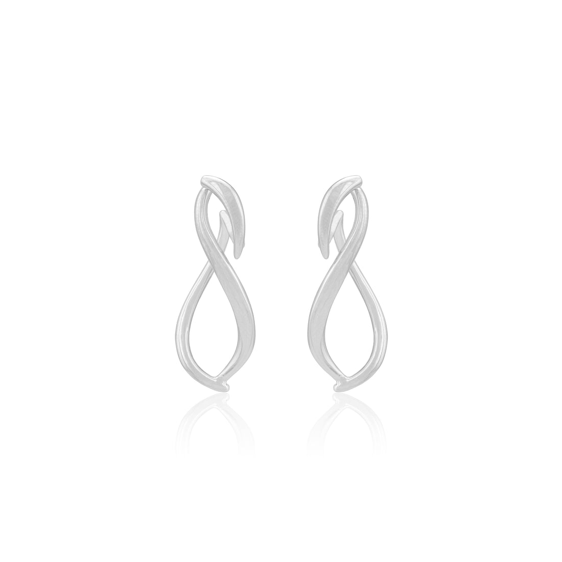 925 Sterling Silver Long Infinity Shaped Rhodium Plated Earring For Women