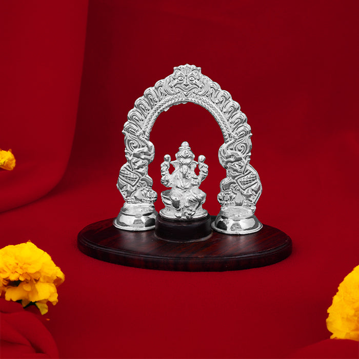 925 Sterling Silver Lord Vinayaka with Elephant Arch Handcrafted Rosewood Articles