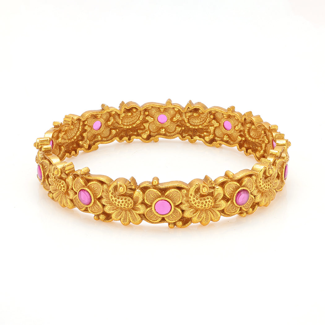 925 Sterling Silver Lotus Crest Pink Feathered Grace Bangle For Women