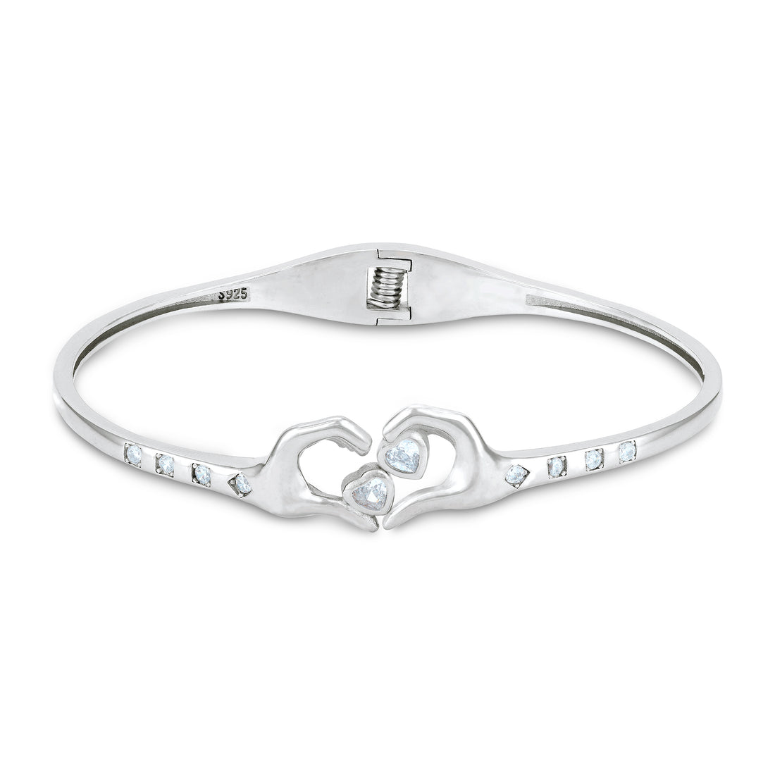 925 Sterling Silver Loving Hands Heart Design Kada for Women

