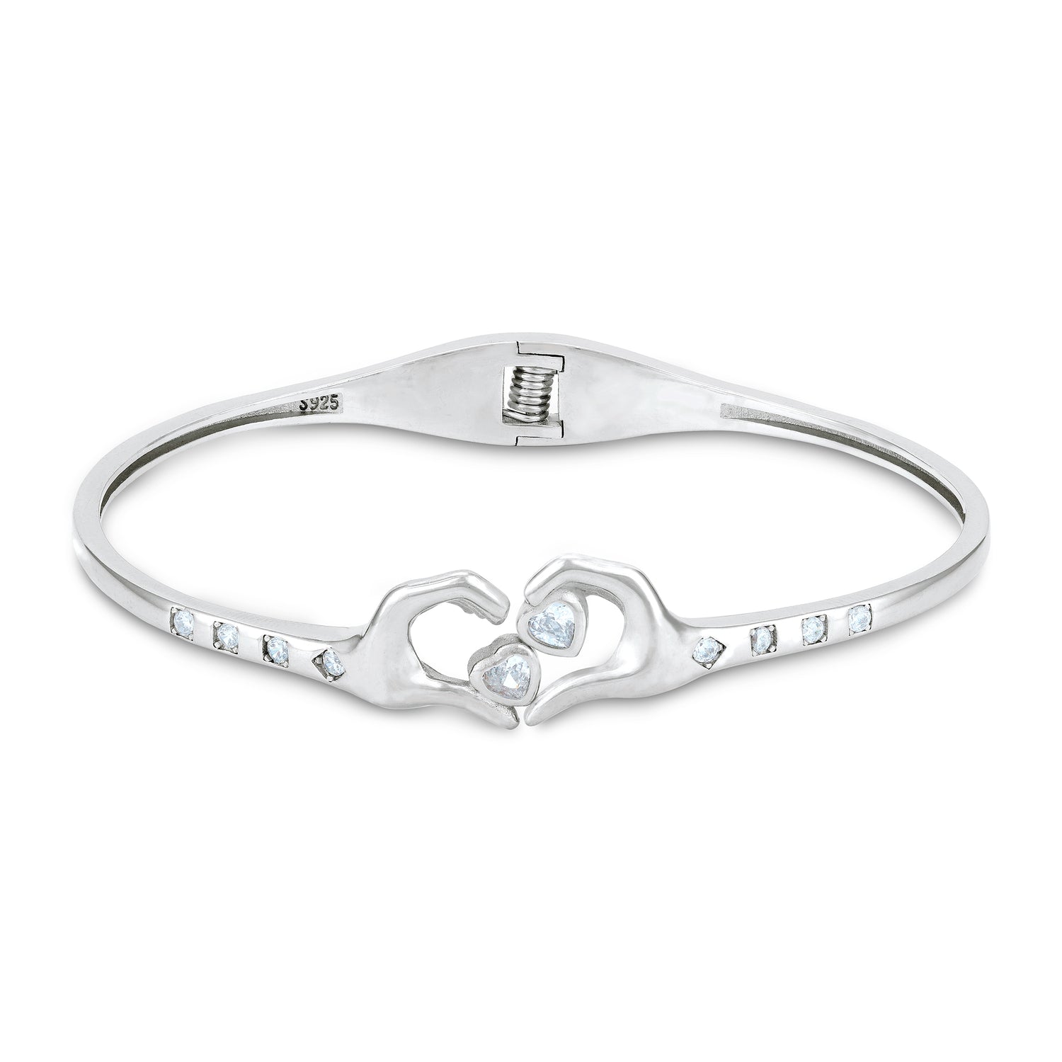 925 Sterling Silver Loving Hands Heart Design Kada for Women
