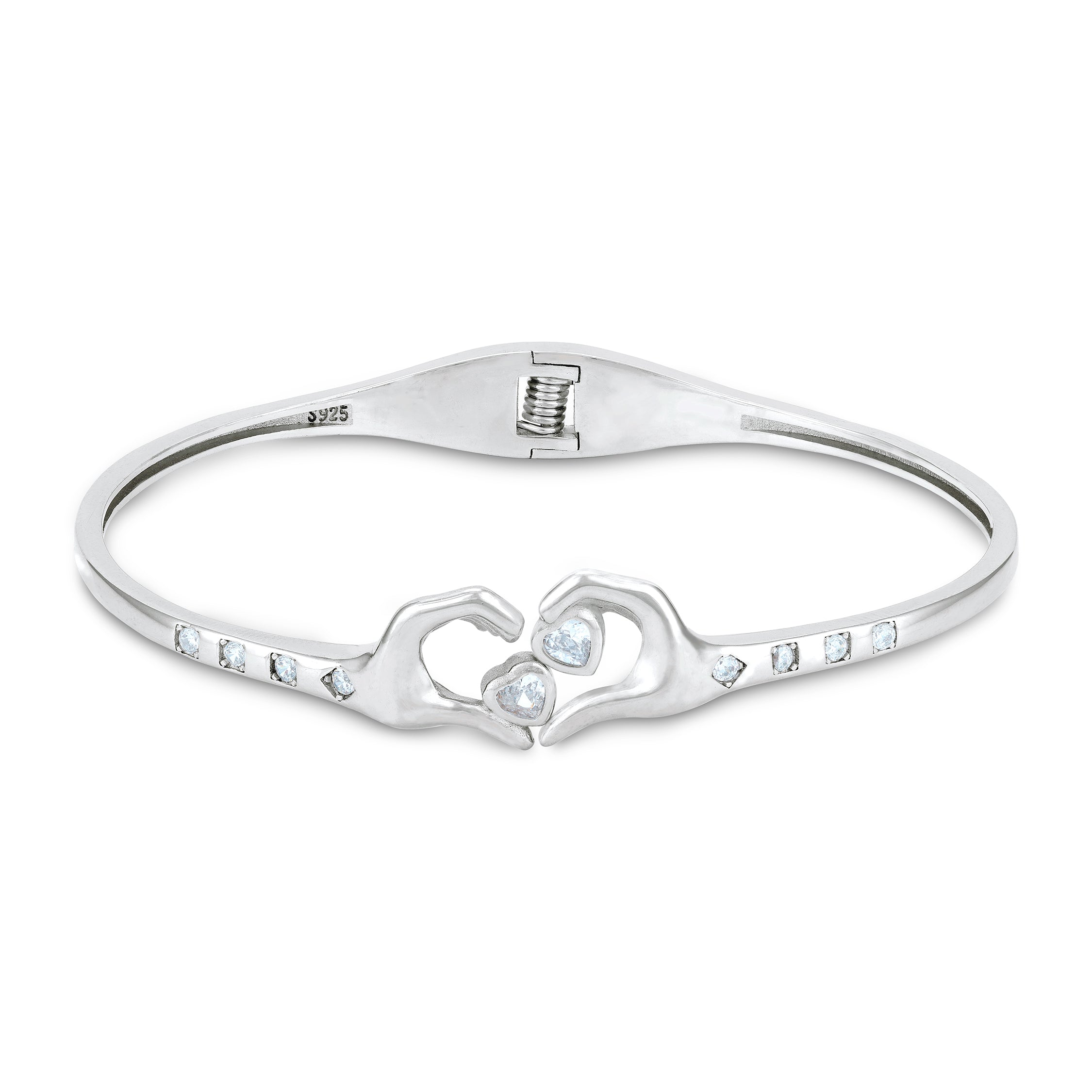 925 Sterling Silver Loving Hands Heart Design Kada for Women
