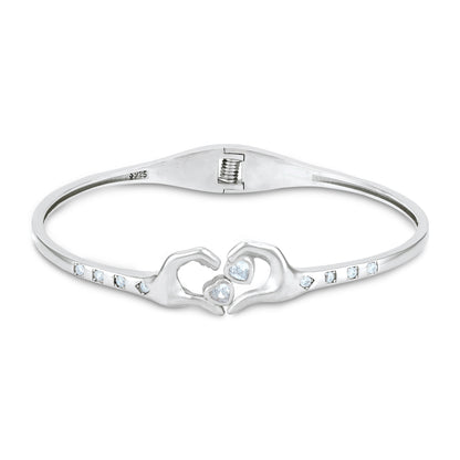 925 Sterling Silver Loving Hands Heart Design Kada for Women
