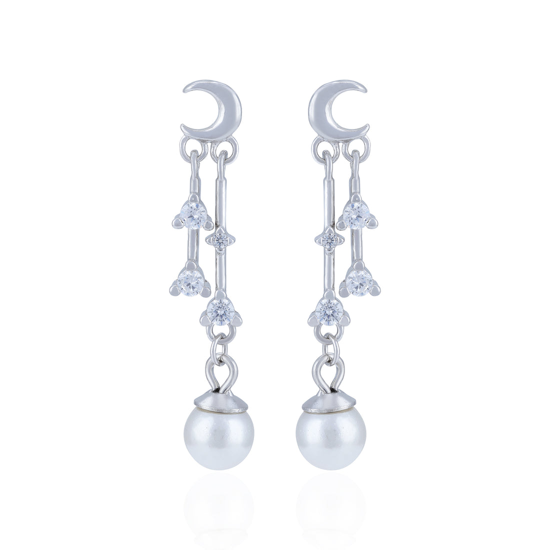 925 Sterling Silver Lunar Crystal Chain Pearl Earring for Women