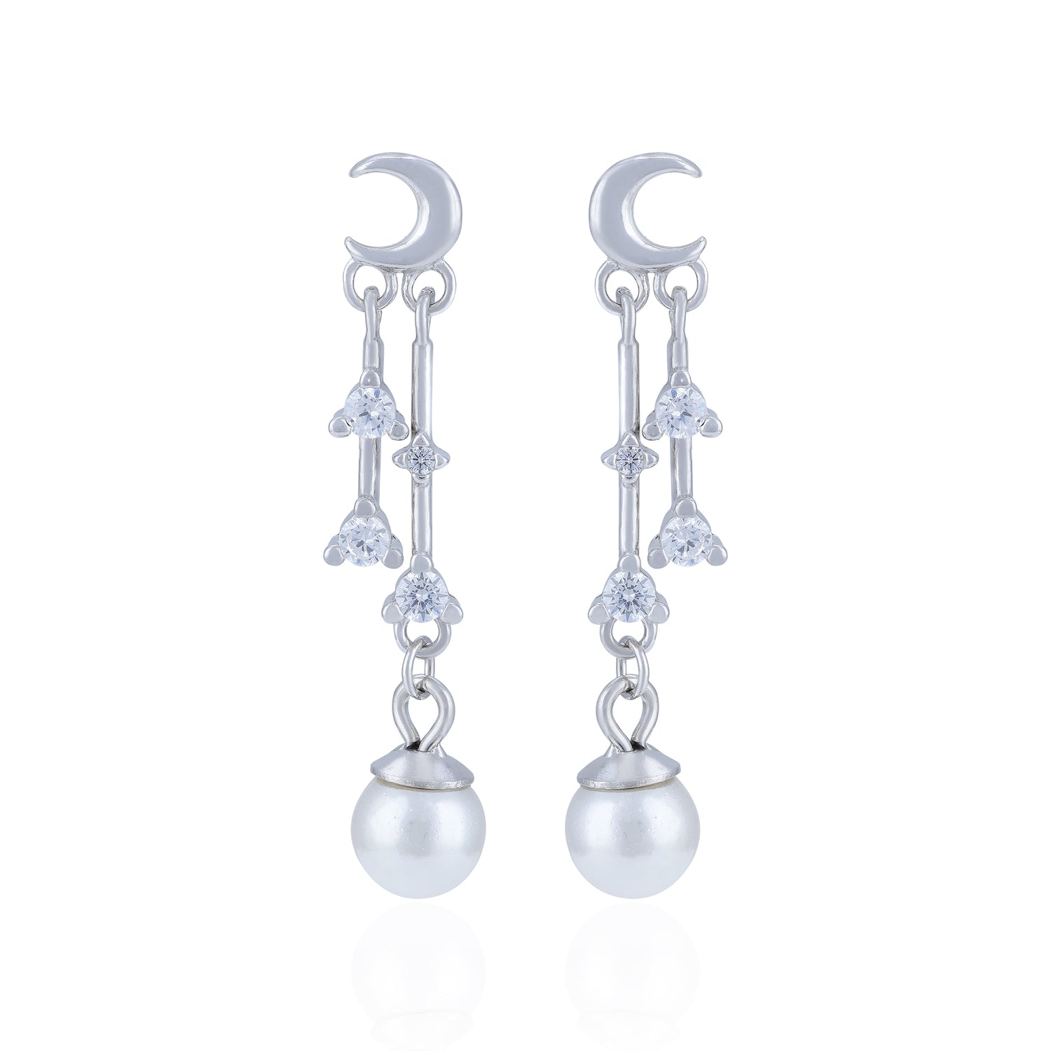 925 Sterling Silver Lunar Crystal Chain Pearl Earring for Women