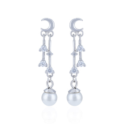 925 Sterling Silver Lunar Crystal Chain Pearl Earring for Women