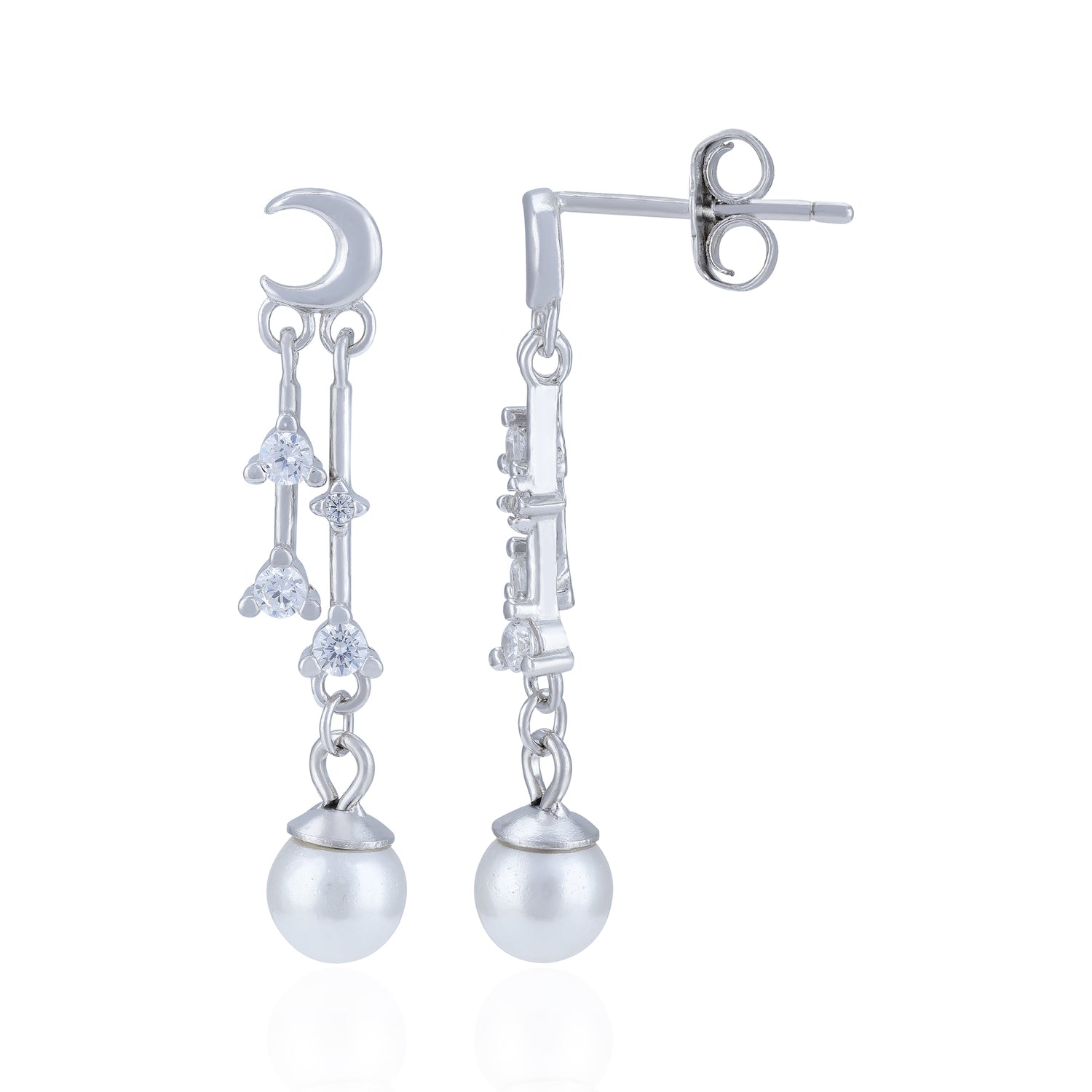  925 Sterling Silver Lunar Crystal Chain Pearl Earring for Women