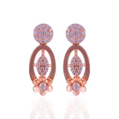 925 Sterling Silver Luxe Oval Drop Crystal Cluster Rose Gold Plated Earrings For Women