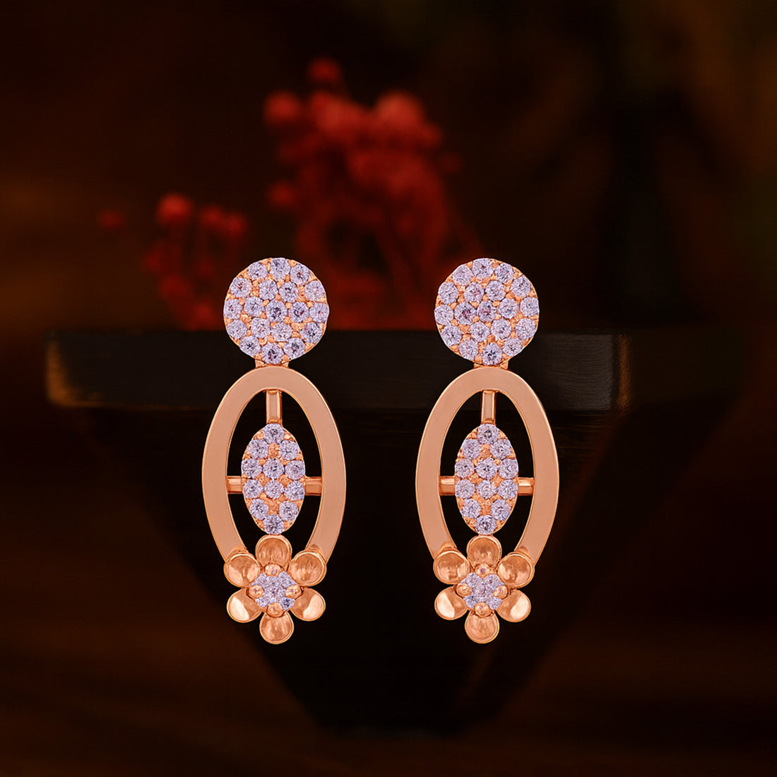 925 Sterling Silver Luxe Oval Drop Crystal Cluster Rose Gold Plated Earrings For Women