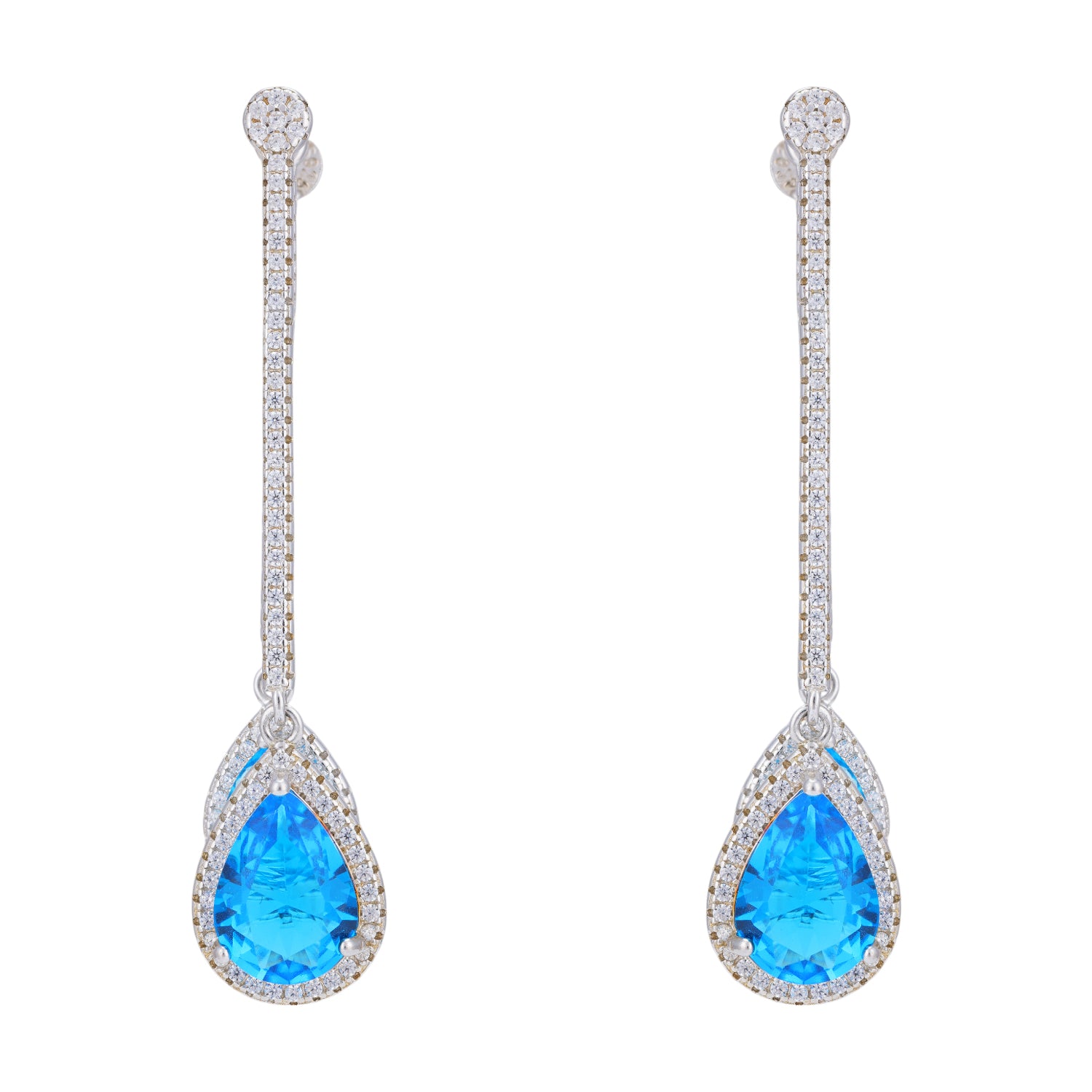 925 Sterling Silver Luxe Raindrop-Inspired Blue Stone Dangling Earring for Women