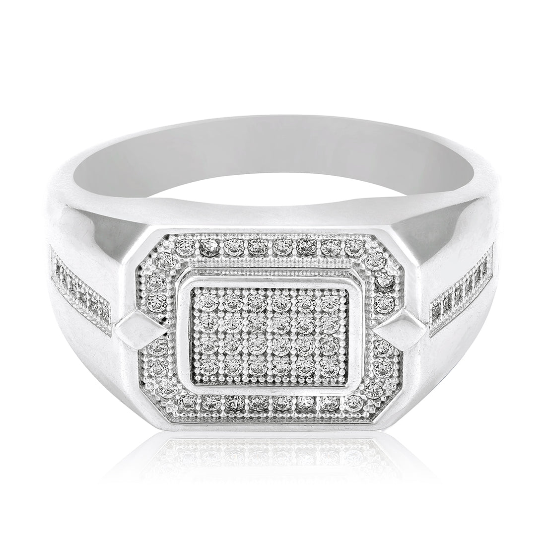 925 Sterling Silver Luxury Pavé Square Centerpiece Ring for Men