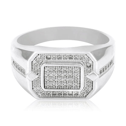 925 Sterling Silver Luxury Pavé Square Centerpiece Ring for Men