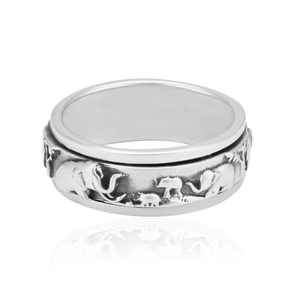 925 Sterling Silver Majestic Elephant Parade Band Ring for Men