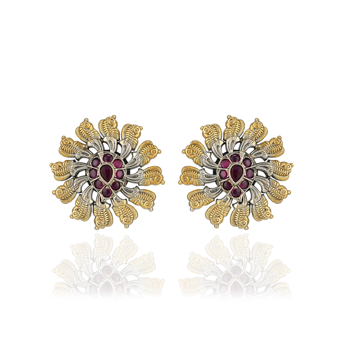 925 Sterling Silver Manga Centered Peacock Enchantment Dual Tone Earrings for Women